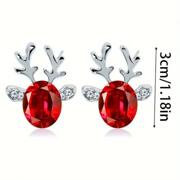 Red Reindeer Antler Christmas Earrings - Picture 3 of 5